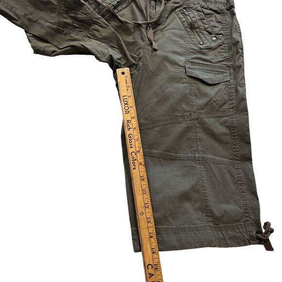 STYLE & CO LONG Cargo Shorts Sz 6 Khaki Green Cotton Spandex Drawstring Waist - Picture 8 of 8